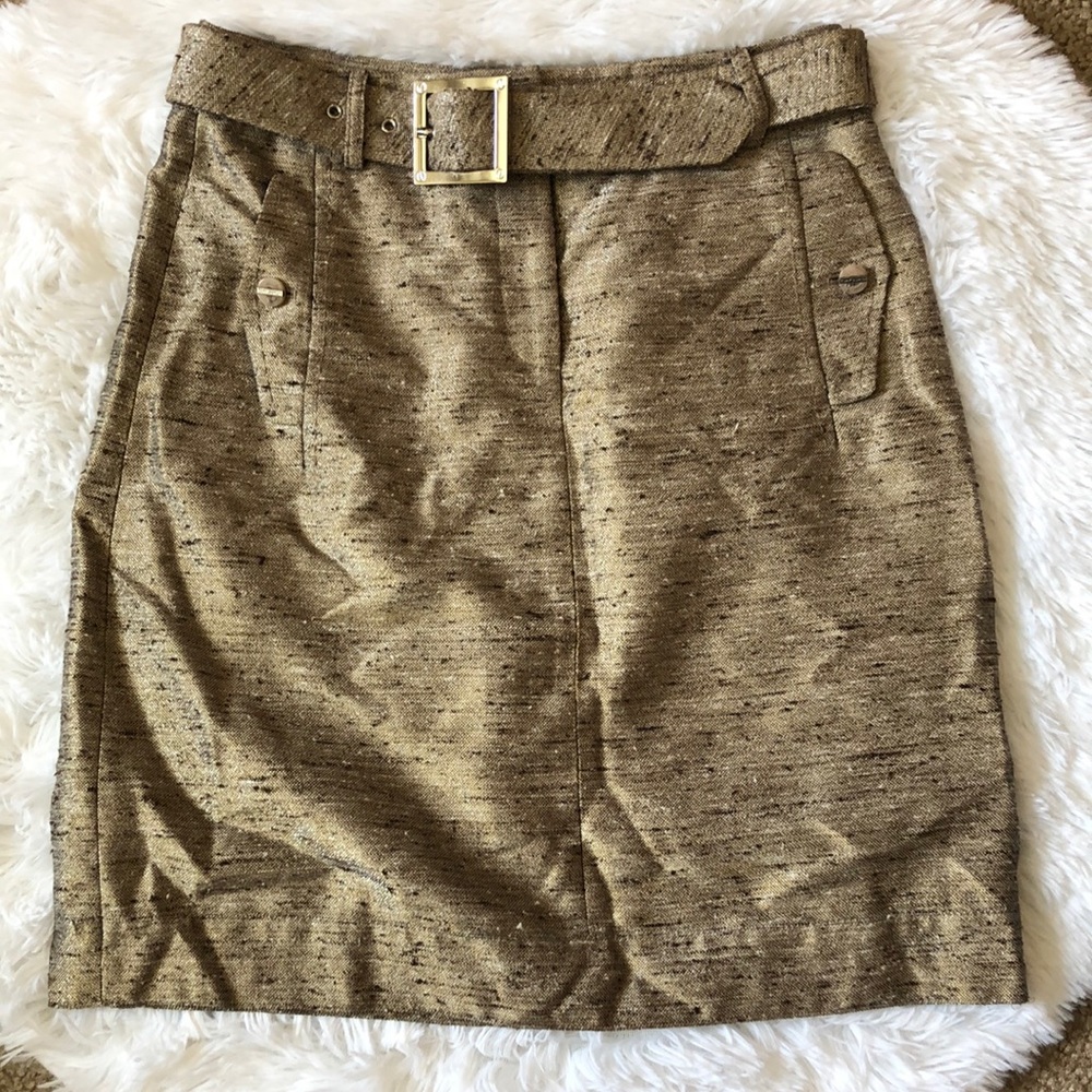 Tory Burch Belted Gold Midi Skirt